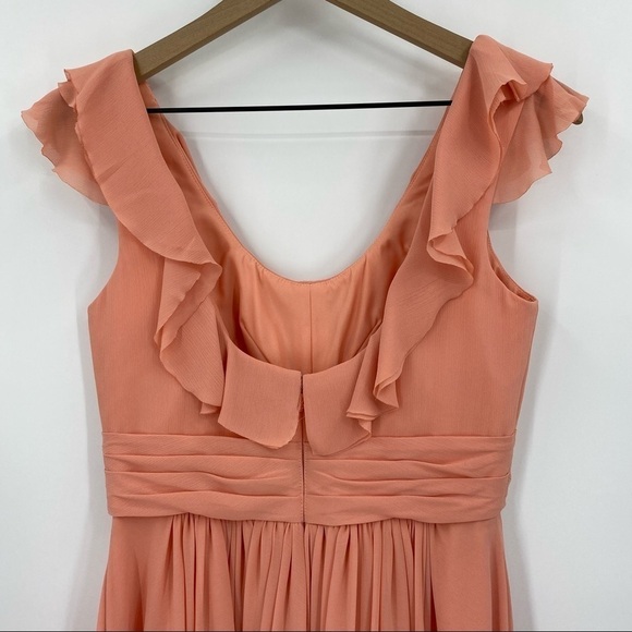 WTOO Bridesmaids 916 Apricot Crinkle Chiffon Flutter Ruffle Knee Length Size 4 - Picture 7 of 9